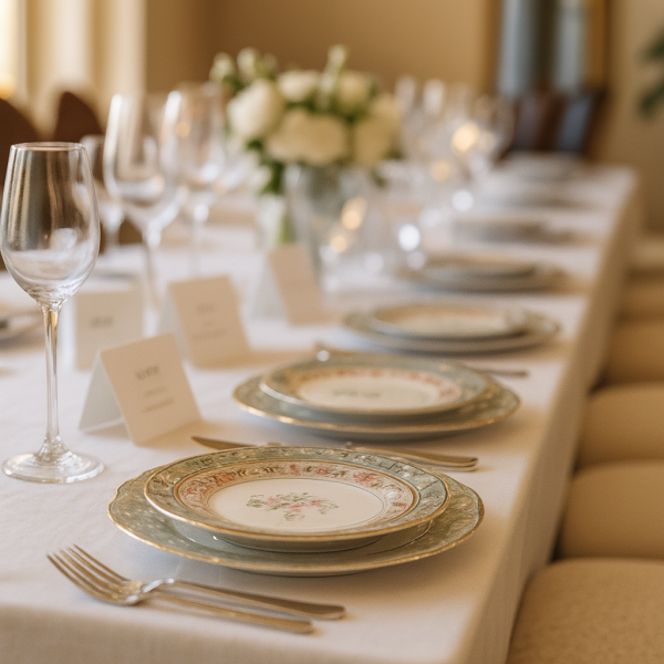 Marque-places : Des cartes pour indiquer la place de chaque invité à la table.