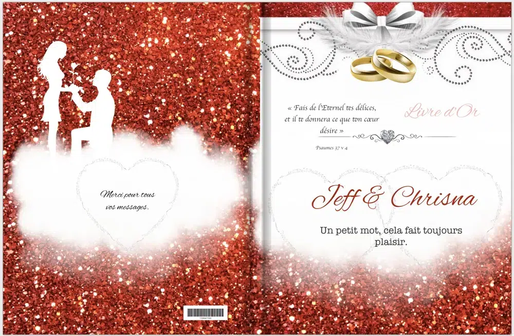 Livre d’Or Mariage Rouge & Blanc – Design Élégant   Paillettes Scintillantes