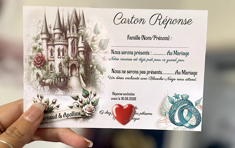 N°66.1- Carton réponse Belle et la bête château invitation parchemin
