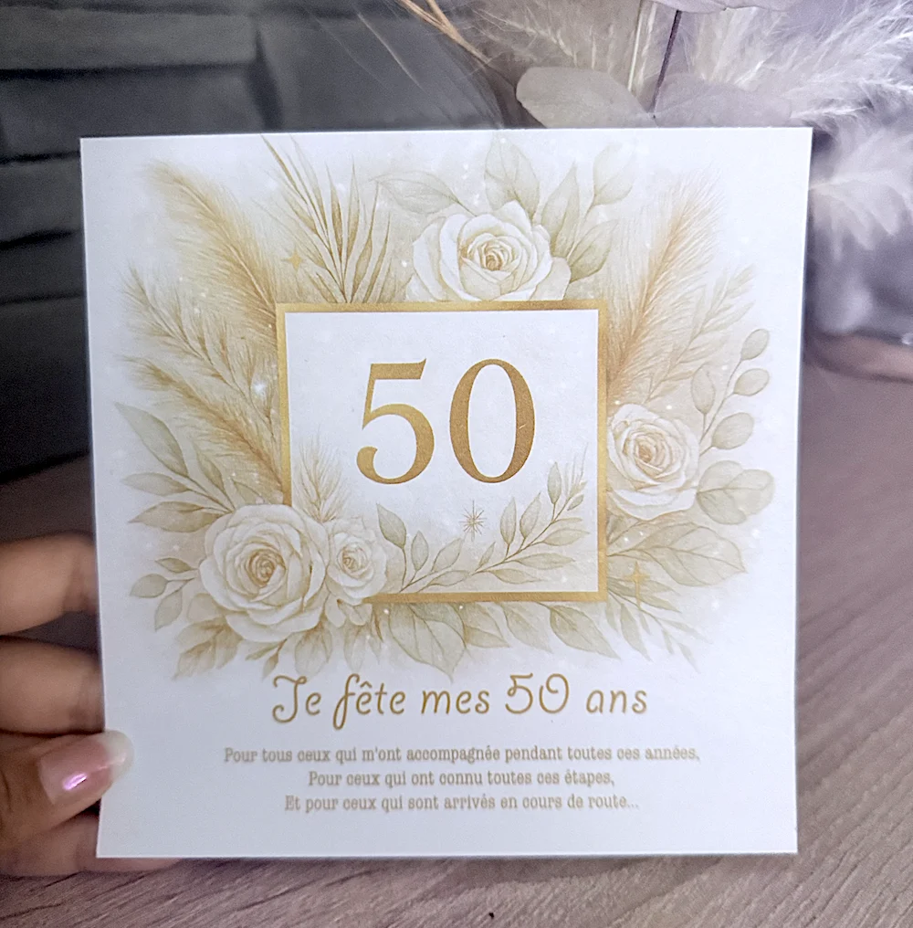 N°580 faire-part Invitation Anniversaire  Modèle Élégance Dorée 50 ans