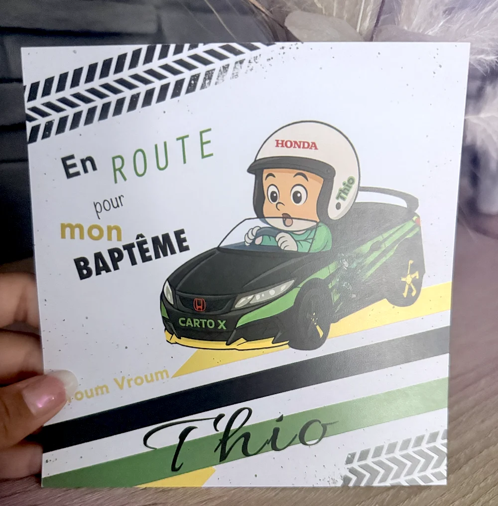 N°576 - Faire-part de Baptême Thio Petit pilote de course