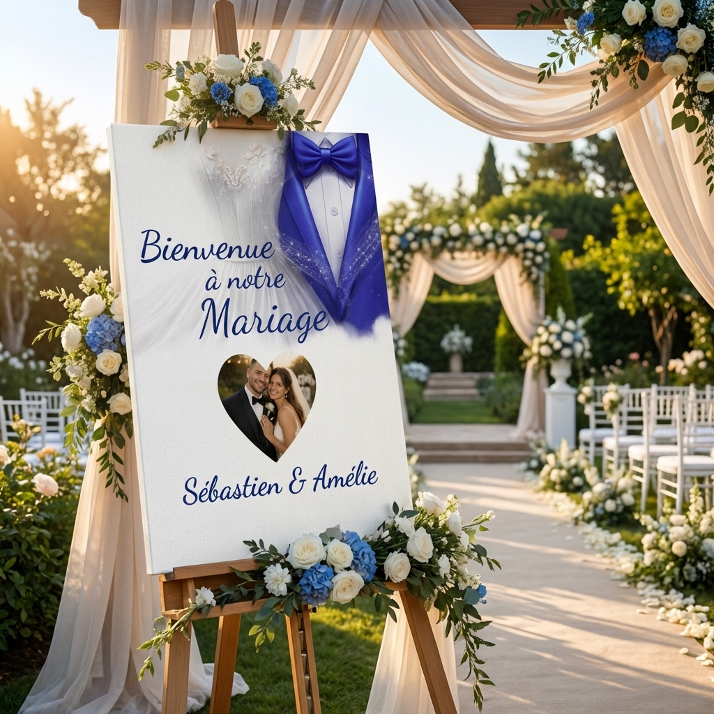 N°219.9 Création murale de bienvenue Fusion des Cœurs en bleu roi