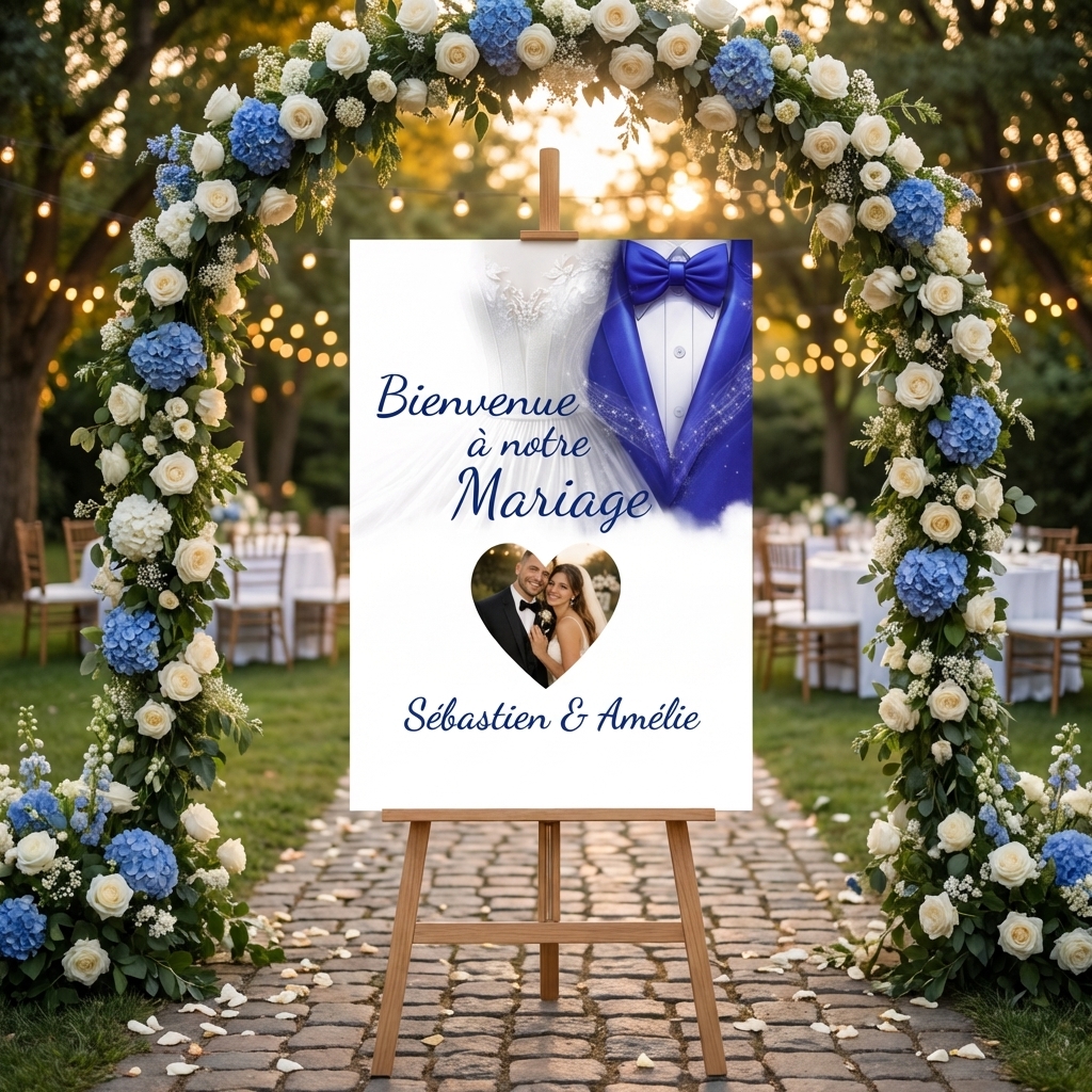 N°219.9 Création murale de bienvenue Fusion des Cœurs en bleu roi