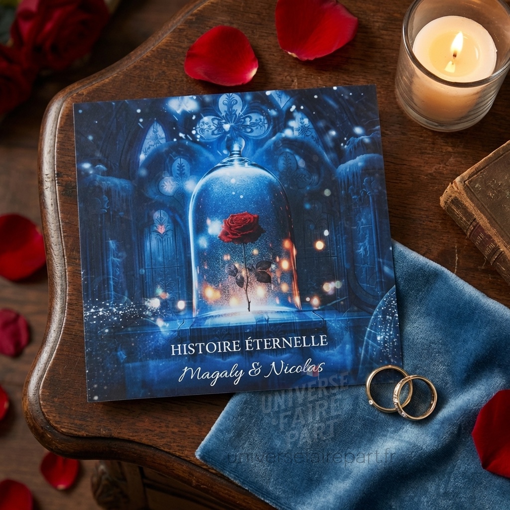 N°35 –  PREMIUM Faire-part Histoire éternelle  belle et la bête Matte Painting