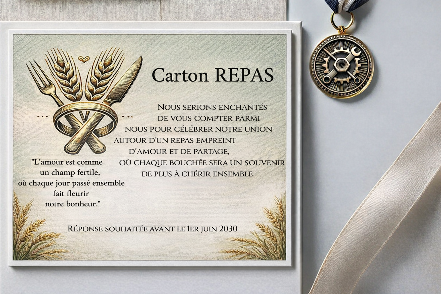 N°570.2 – Carton repas Mariage Agriculteur l’amour est dans le pré