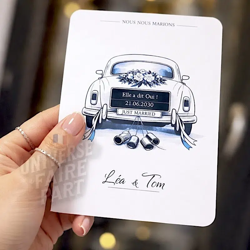 N°575bis – Faire-part mariage voiture  élégance intemporel