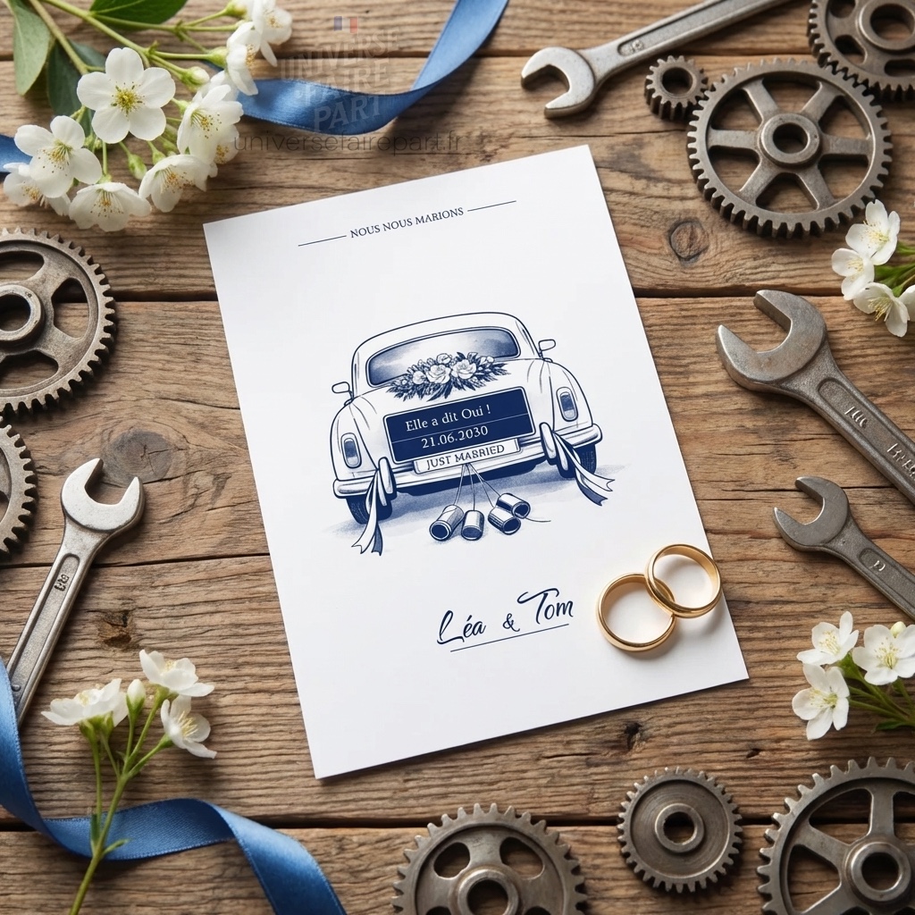 N°575bis – Faire-part mariage voiture  élégance intemporel
