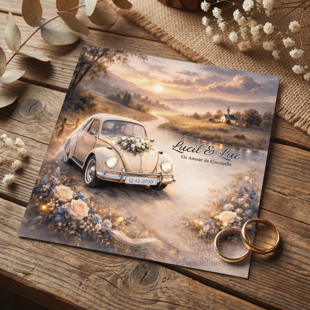 N°578bis – Faire-part Vive les mariés avec la Coccinelle mariage