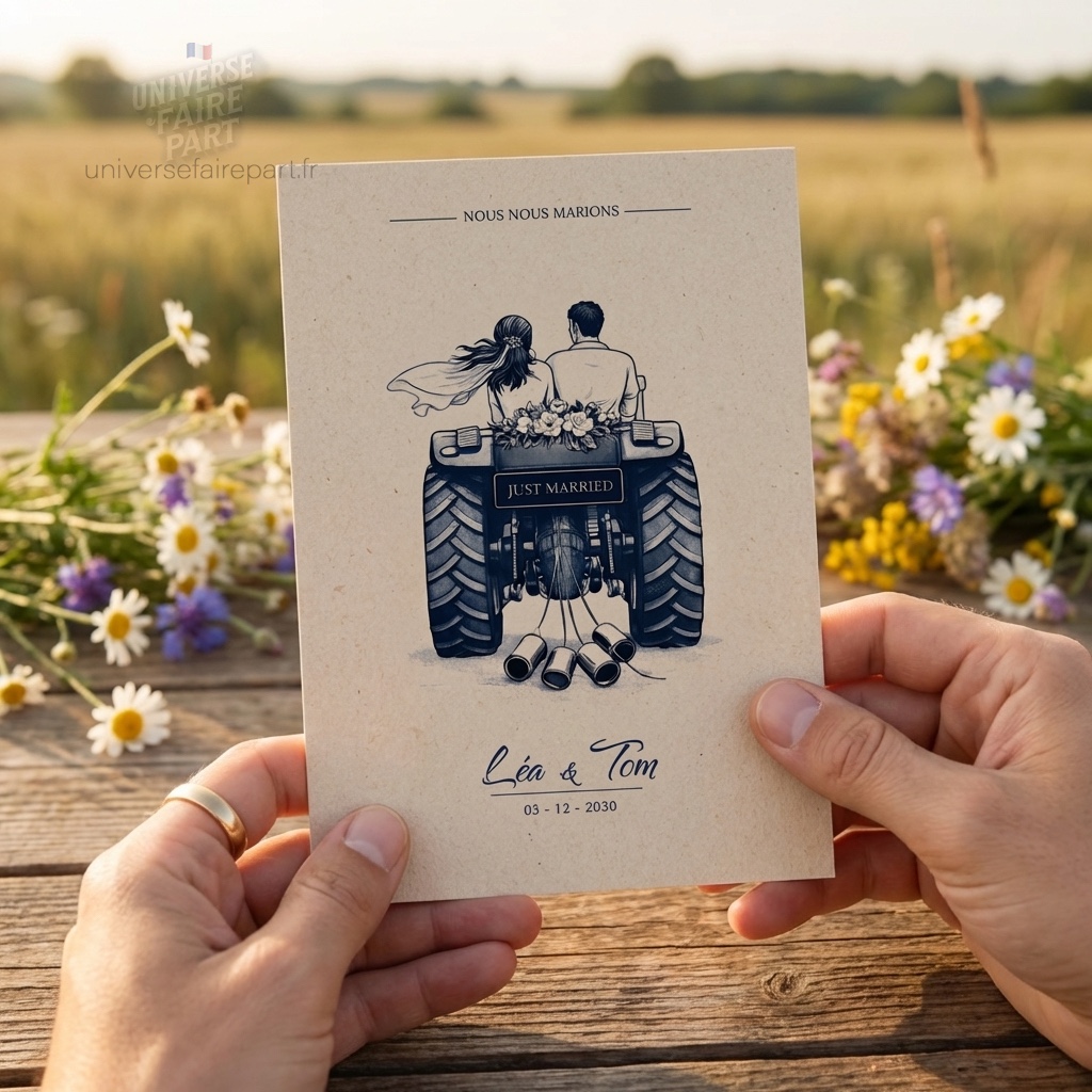 N°582 – Faire-part Tracteur Agriculteur Mariage Élégance Intemporelle
