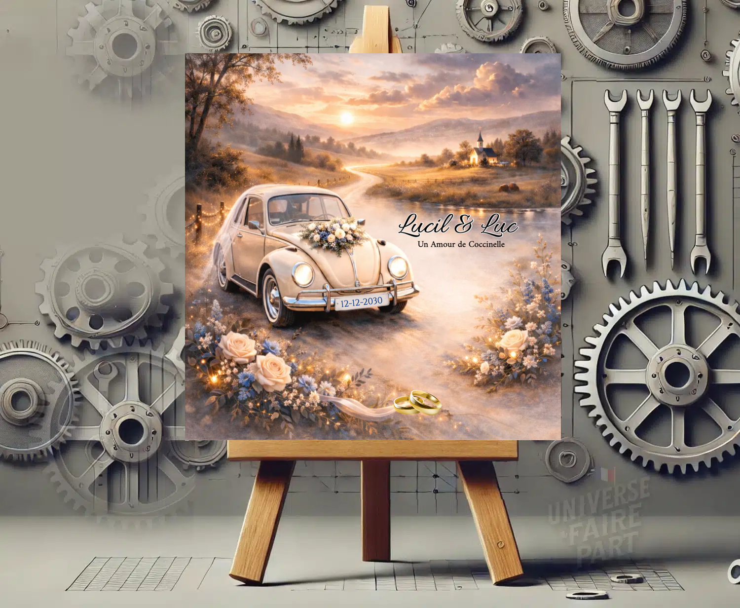 N°578bis – Faire-part Vive les mariés avec la Coccinelle