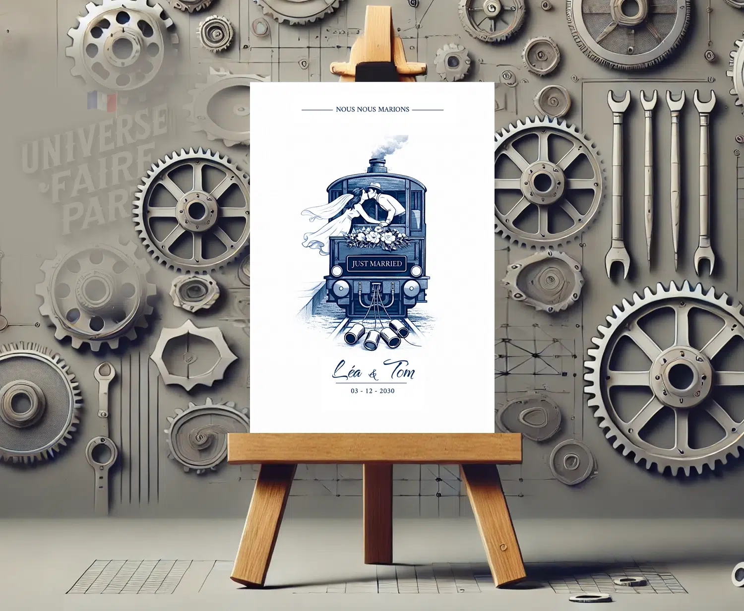 N°583 – Faire-part train voyage  Mariage Élégance Intemporelle