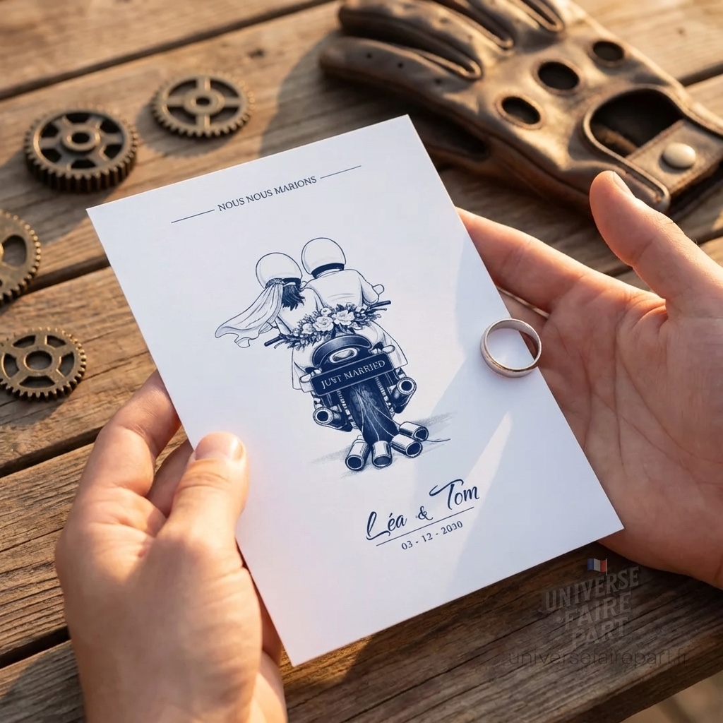 N°581 – Faire-part moto mariage élégance intemporel