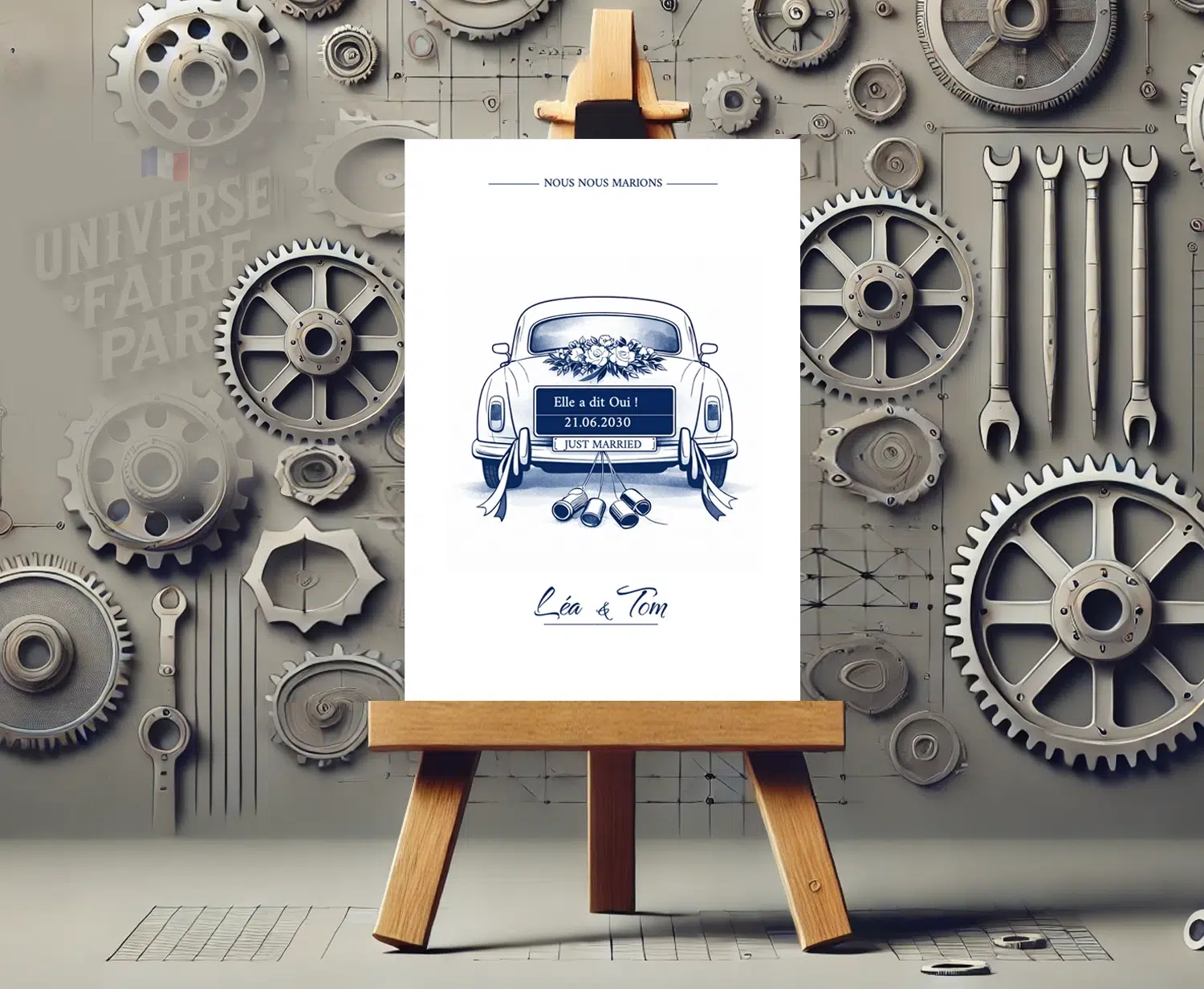N°575bis – Faire-part mariage voiture  élégance intemporel