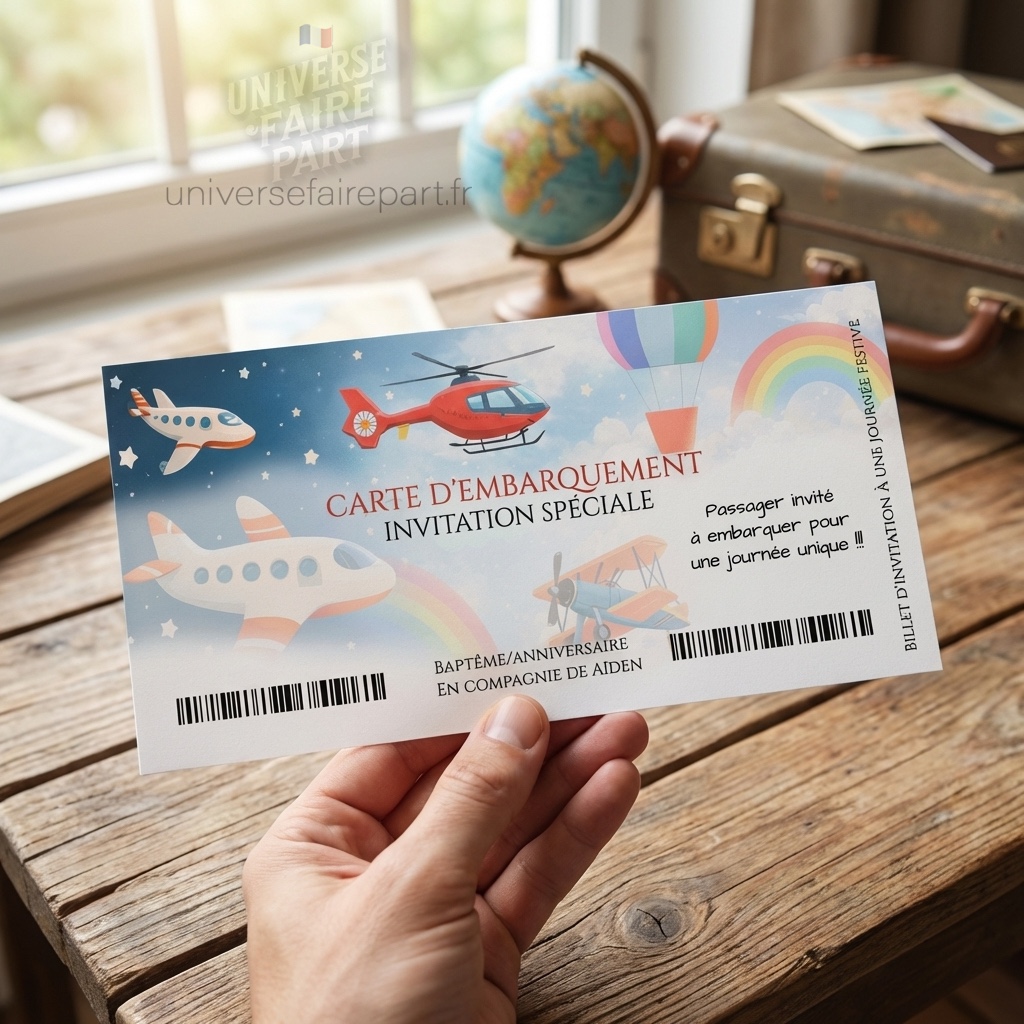 N°586  Faire-part anniversaire surprise voiture thème avion