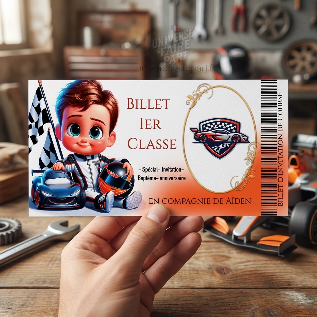 N°585 – Faire-part anniversaire surprise voiture course automobile