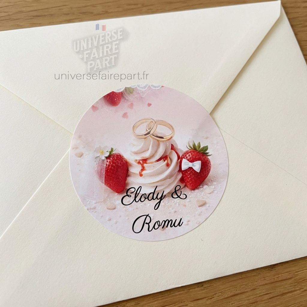 N°172,3 Rond collant mariage gourmandise fraises & chantilly raffinée