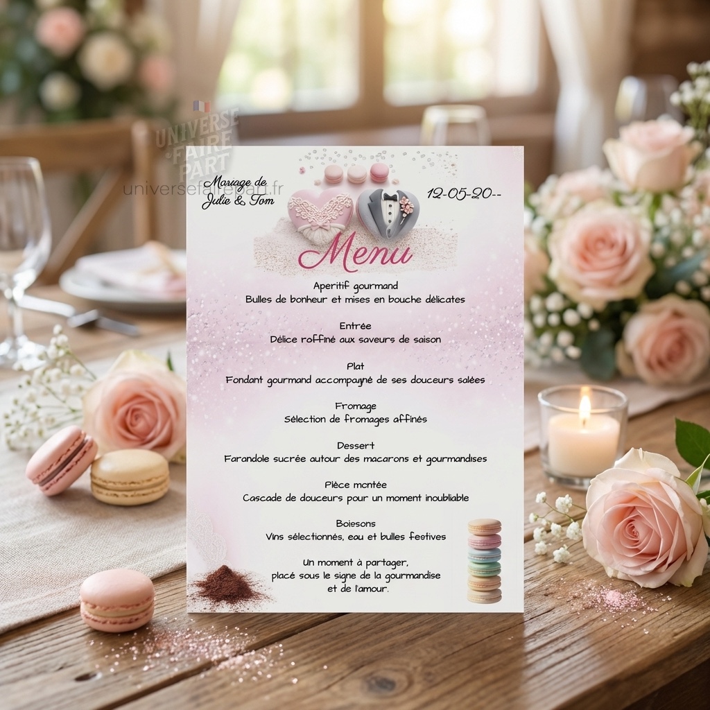 N°40.5 Menu mariage gourmandise macarons d'amour