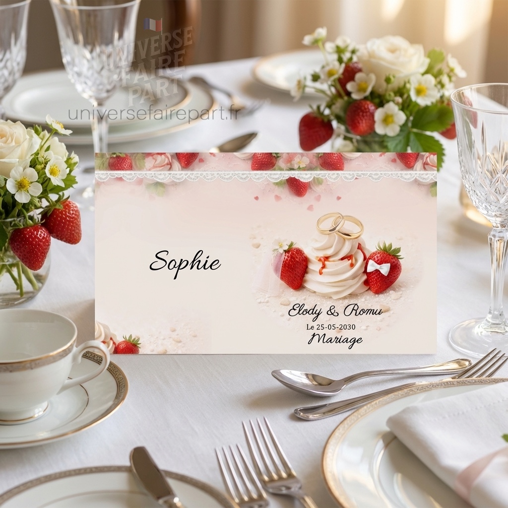 N°172,4  porte nom mariage gourmandise fraises & chantilly raffinée
