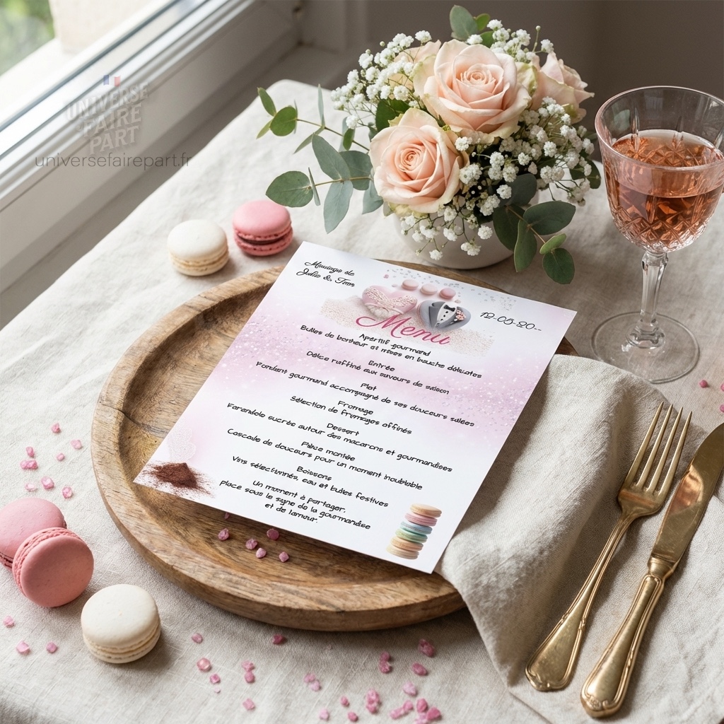 N°40.5 Menu mariage gourmandise macarons d'amour