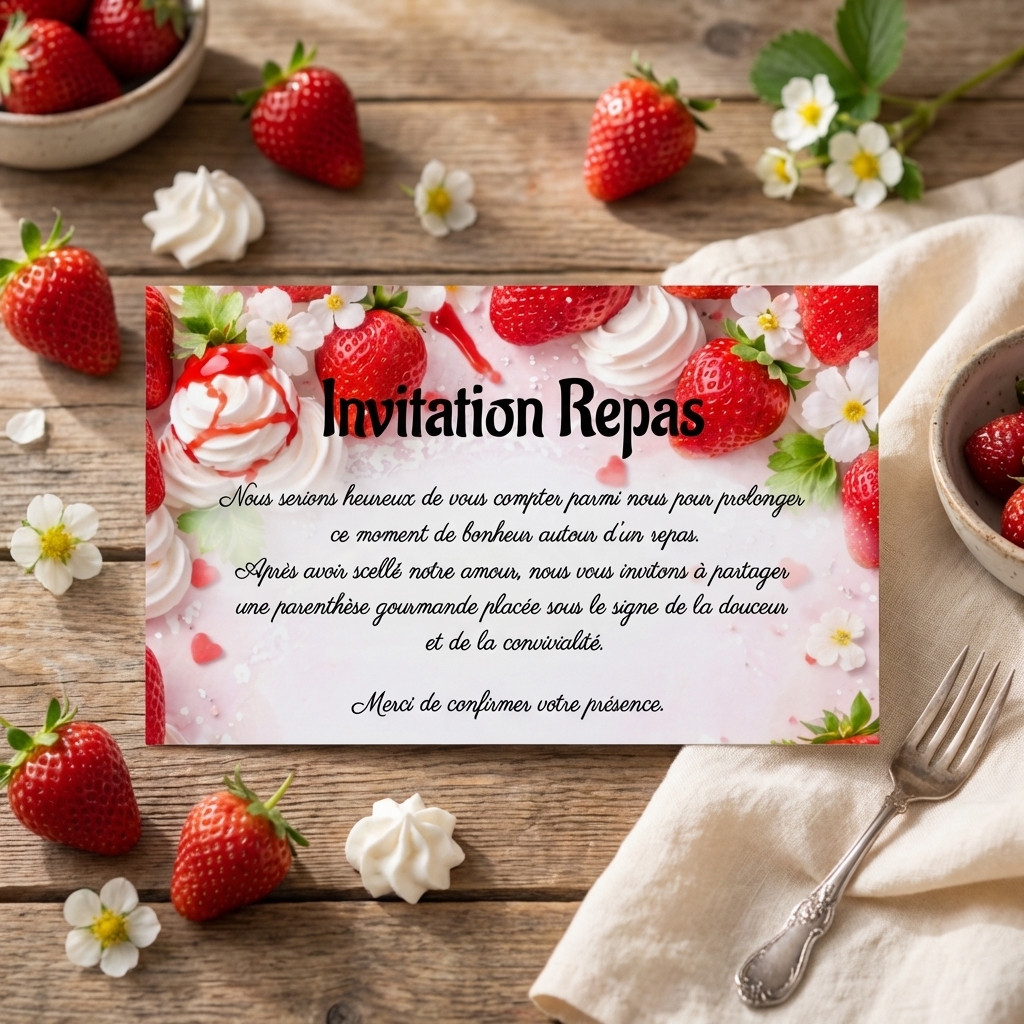 N°172.2  Carton repas mariage gourmandise fraises & chantilly raffinée