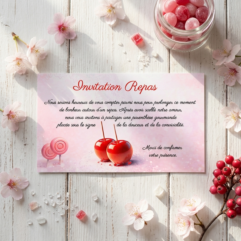 N°256.1 Carton repas mariage gourmandise pomme d’amour rouge