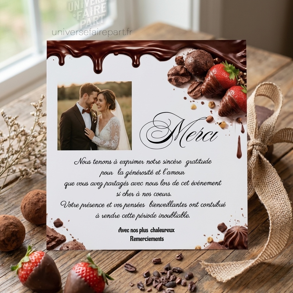 N°255.1   Carte remerciement mariage amour & chocolat