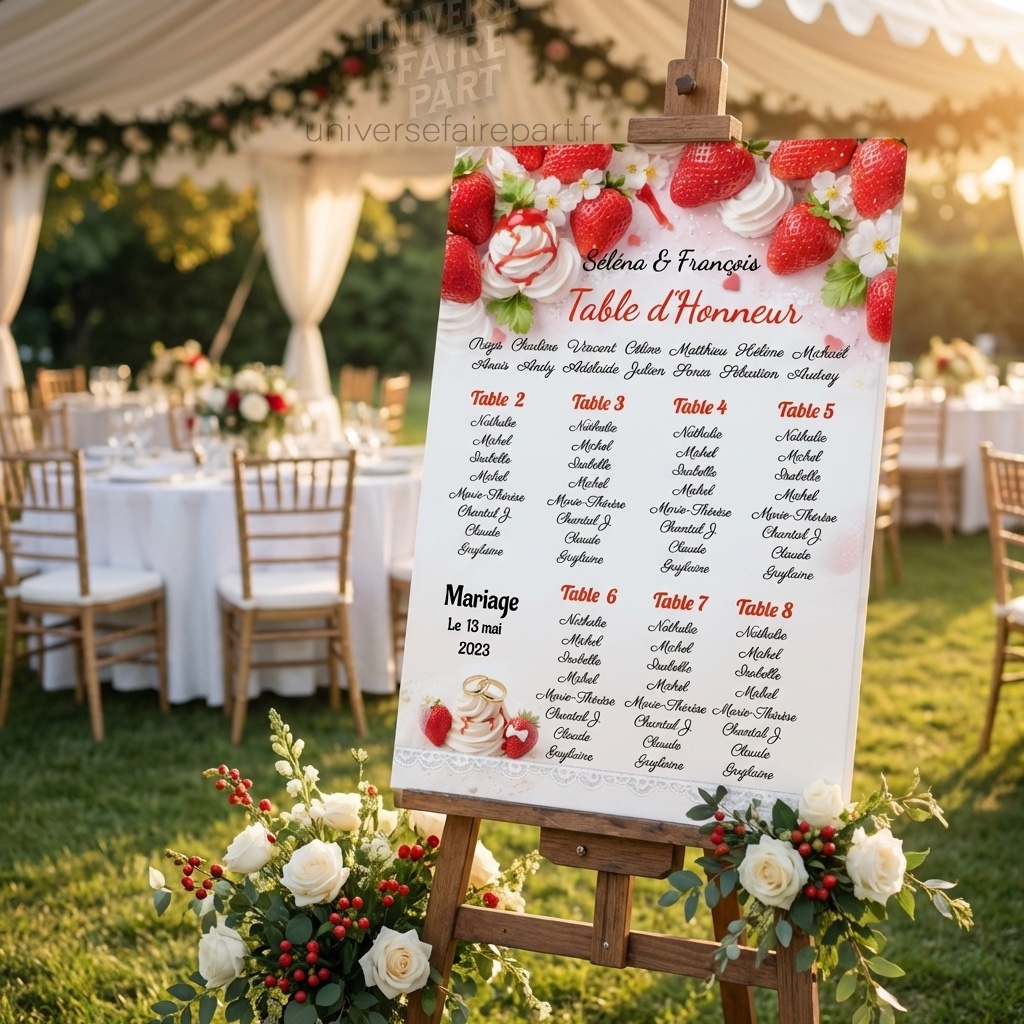 N°172.6 plan de table mariage gourmandise fraises & chantilly raffinée
