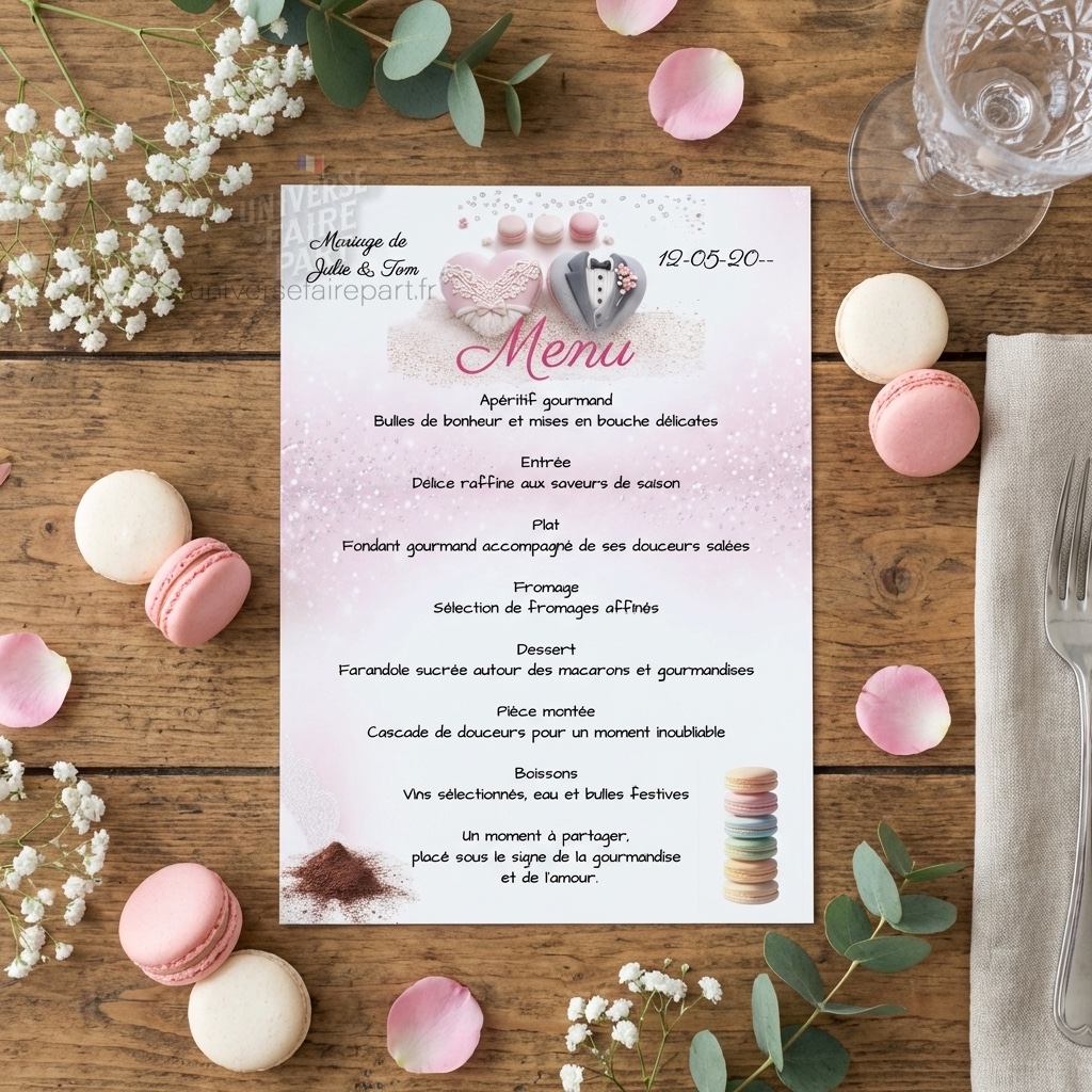 N°40.5 Menu mariage gourmandise macarons d&rsquo;amour