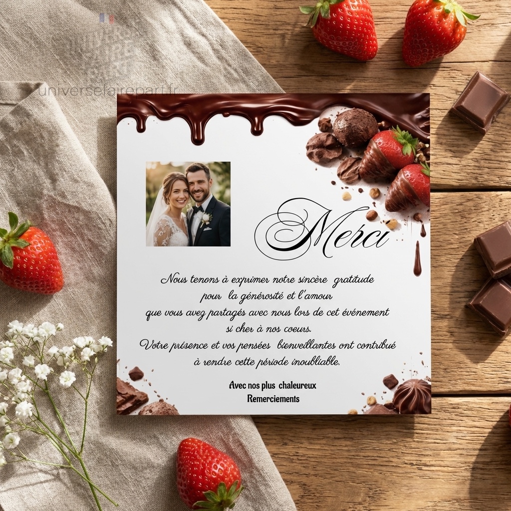 N°255.1   Carte remerciement mariage amour & chocolat