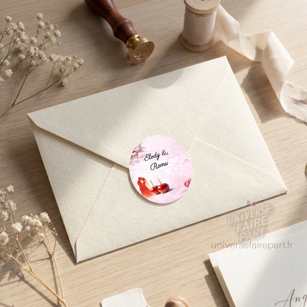 N°256.4 Rond collant mariage gourmandise pomme d’amour rouge