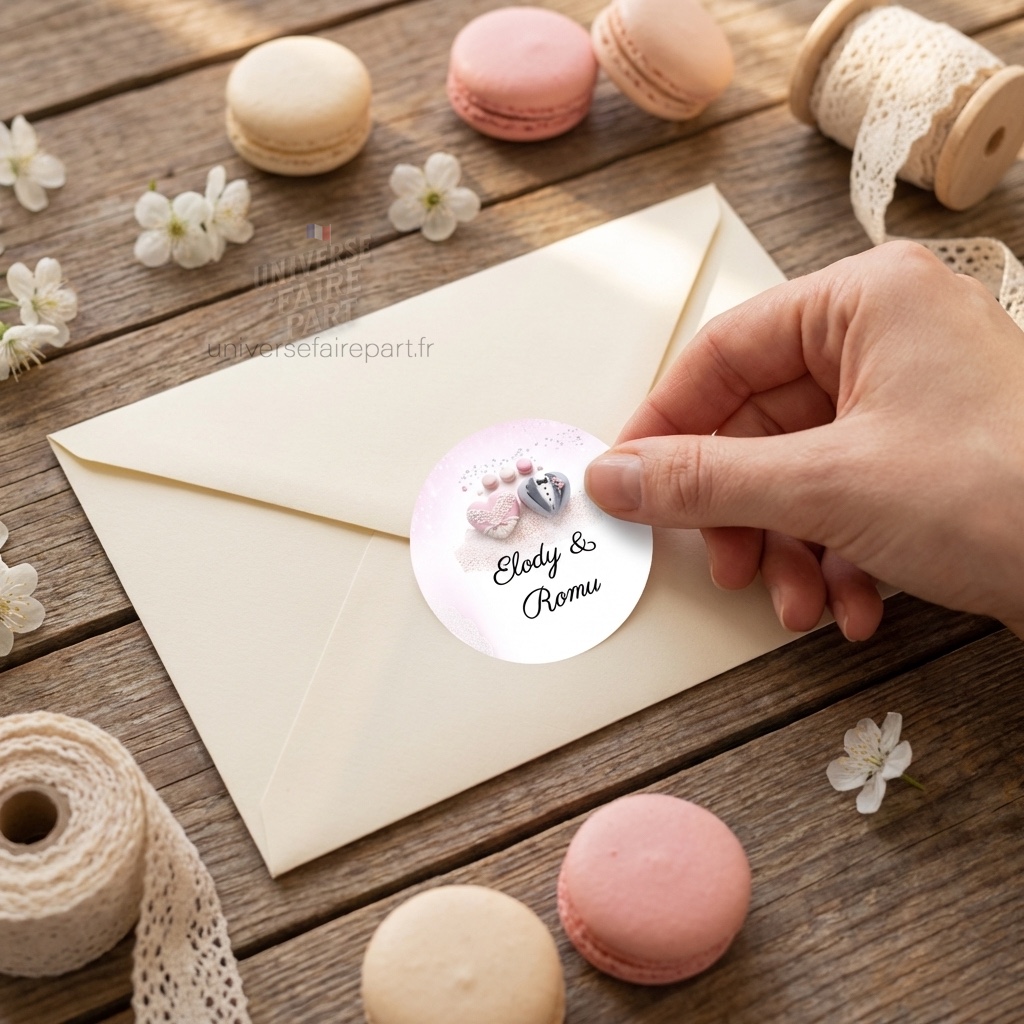 N°40.3 Rond collant mariage gourmandise macarons d’amour