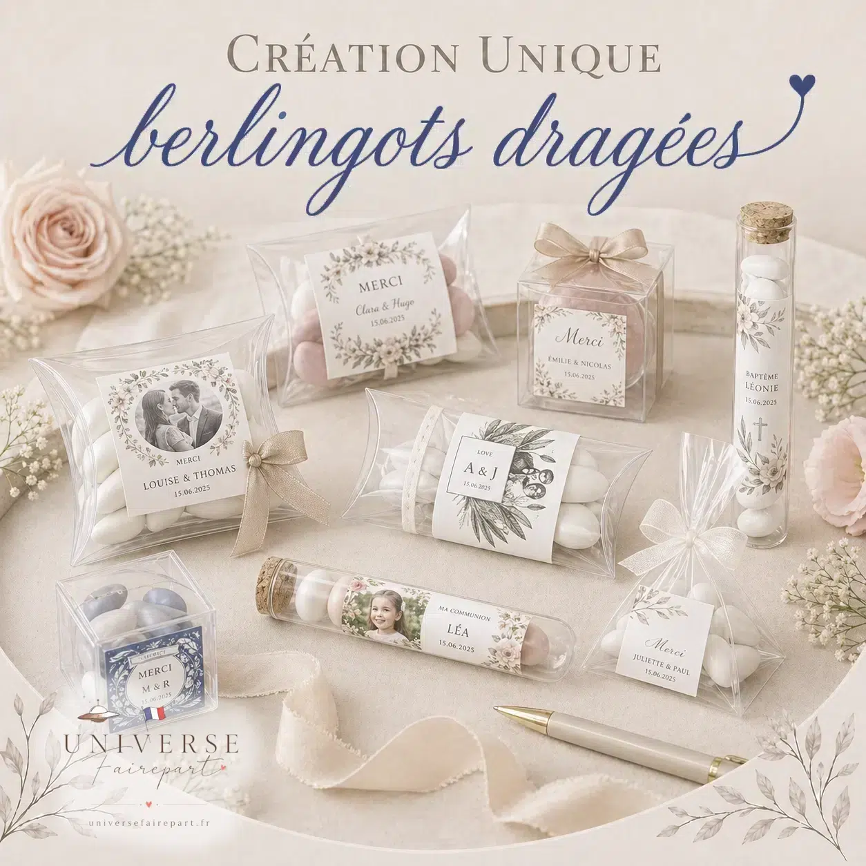 Création Unique  Lot de 10 Boîtes Berlingot dragée