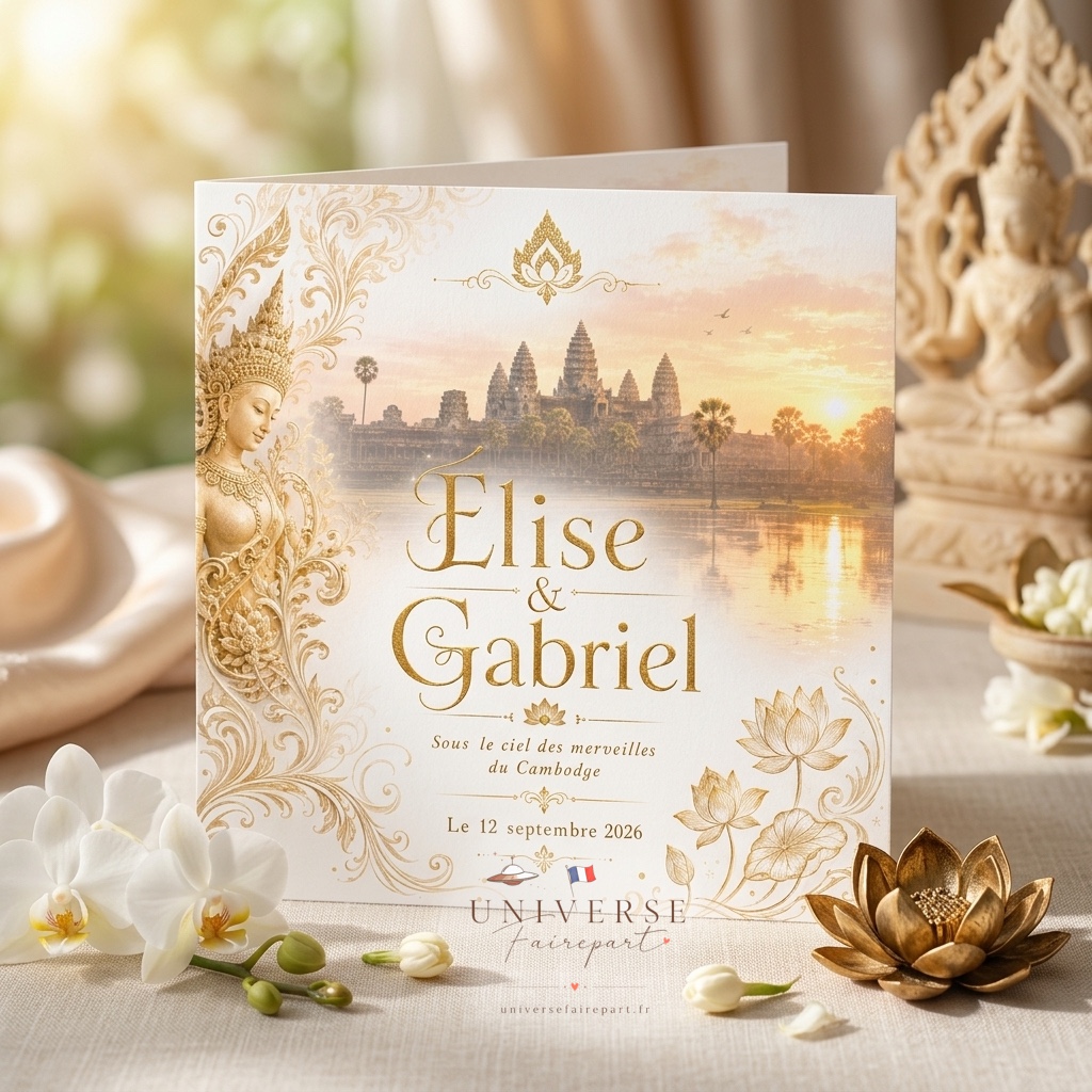 N°326 Faire-part mariage de la France au Cambodge