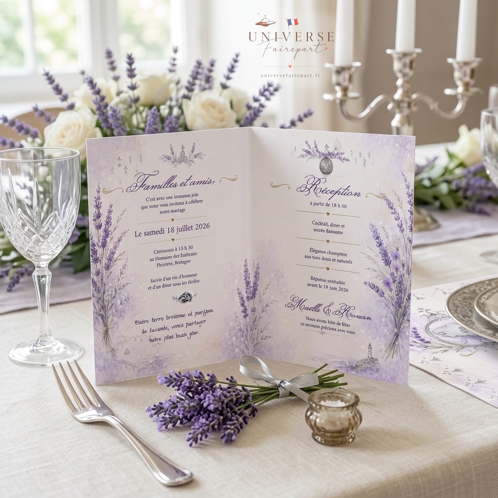 N°435 Faire-part mariage Entre terre bretonne et champs de lavande