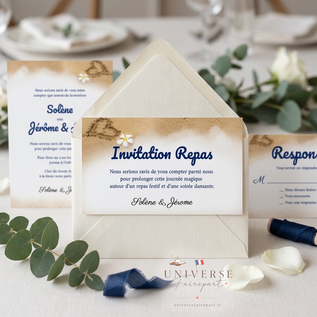 N°277-1 Carton repas Mariage Destination Plage Romantique