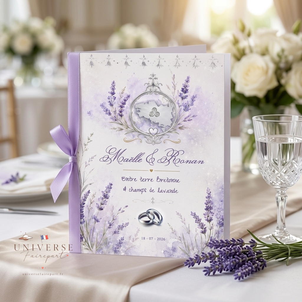 N°435 Faire-part mariage Entre terre bretonne et champs de lavande