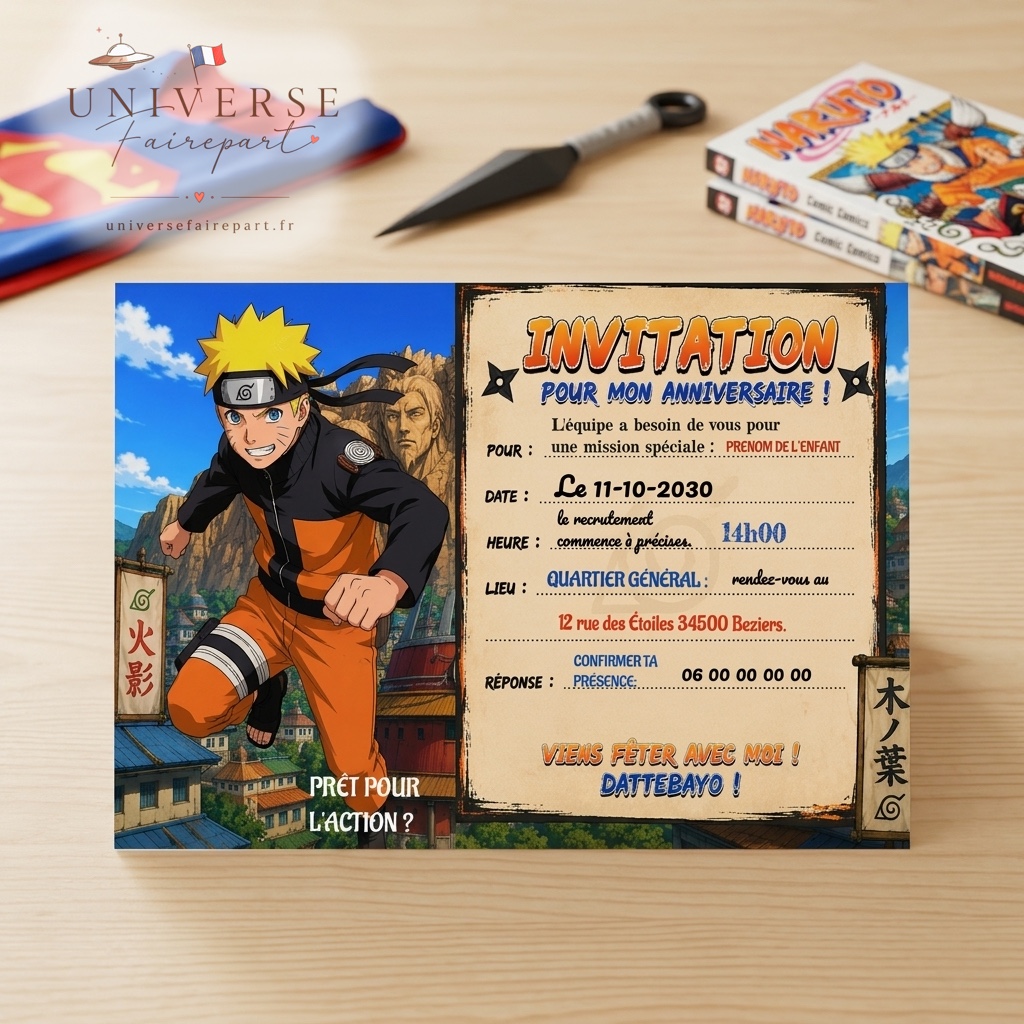 N°282 Carte invitation Naruto anniversaire