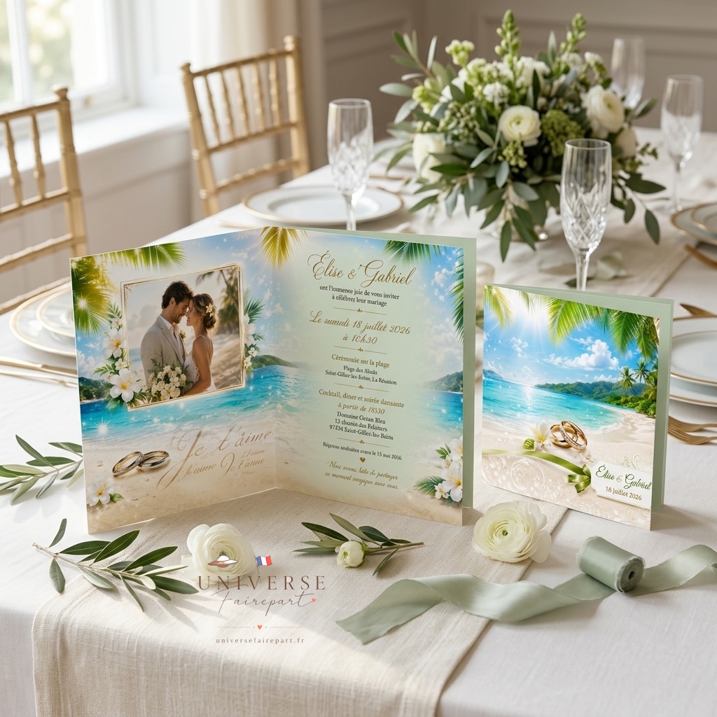 N°439 Faire-part Mariage Voyage île déserte