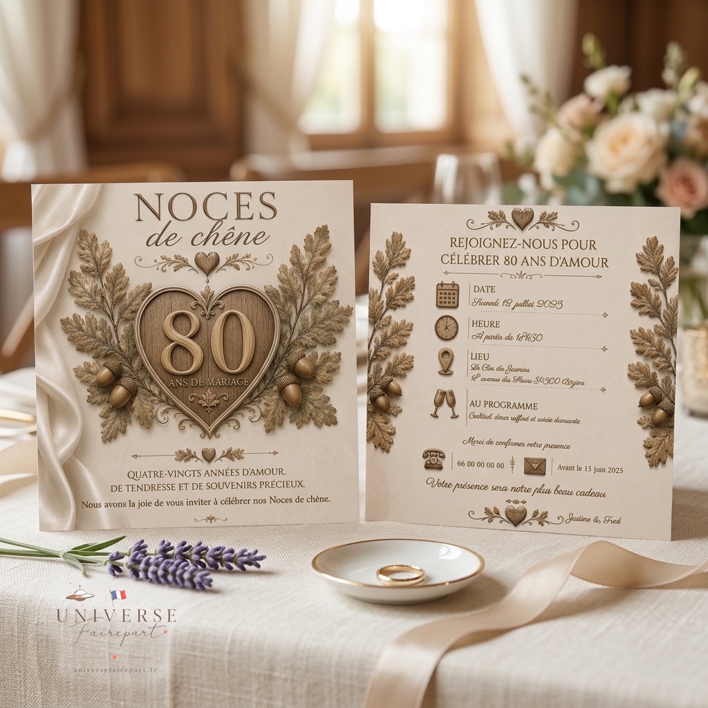 N°369 Faire-part anniversaire de mariage Noces de chêne