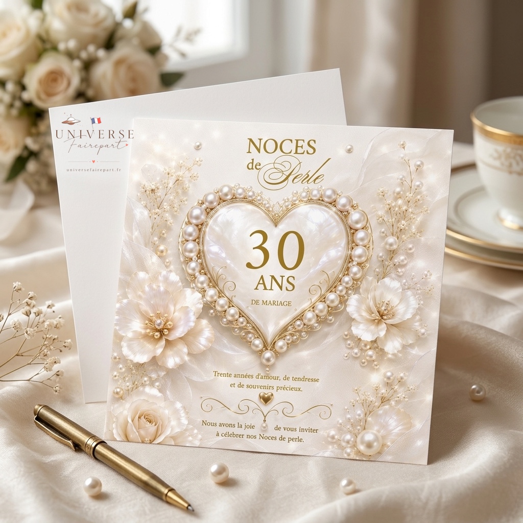 N°101 Faire-part anniversaire de mariage Noces de perle