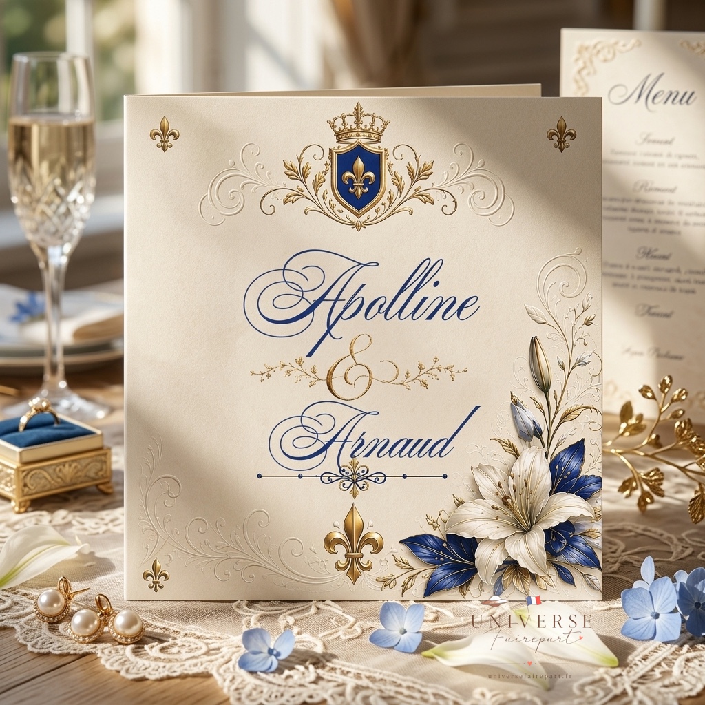N°425 Faire-part mariage royal lys bleus