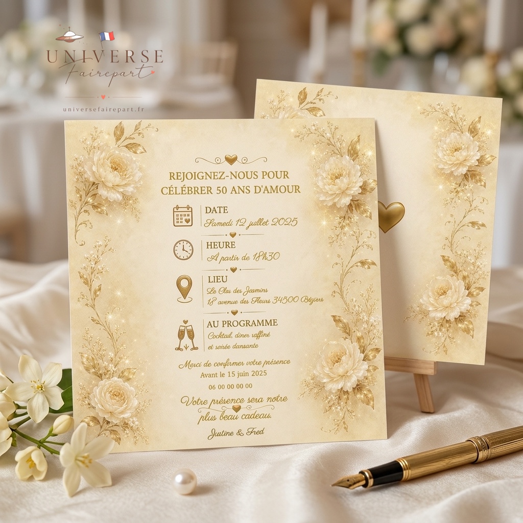 N°409 Faire-part anniversaire de mariage Noces d’or