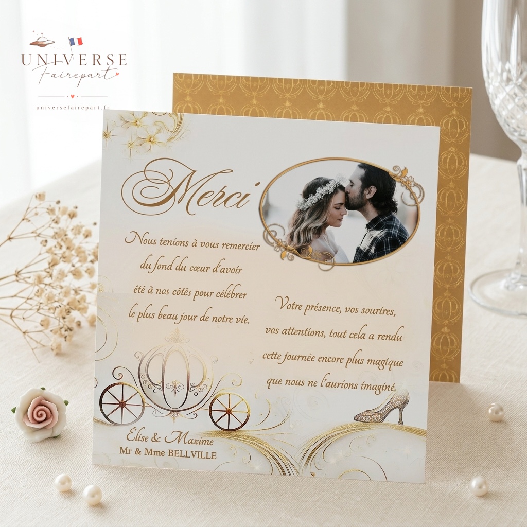 N°65.3  Remerciement Invitation mariage Carrosse princesse