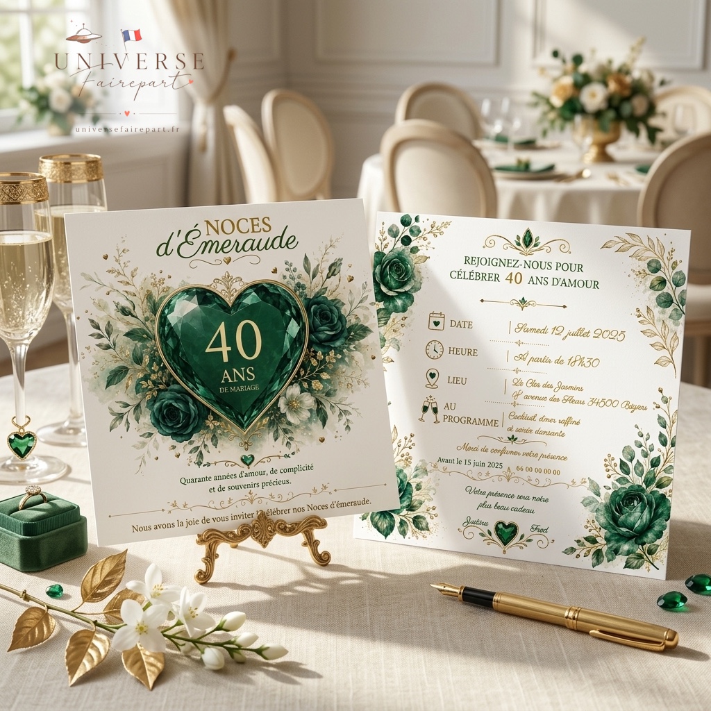 N°100 Faire-part anniversaire de mariage Noces d’émeraude