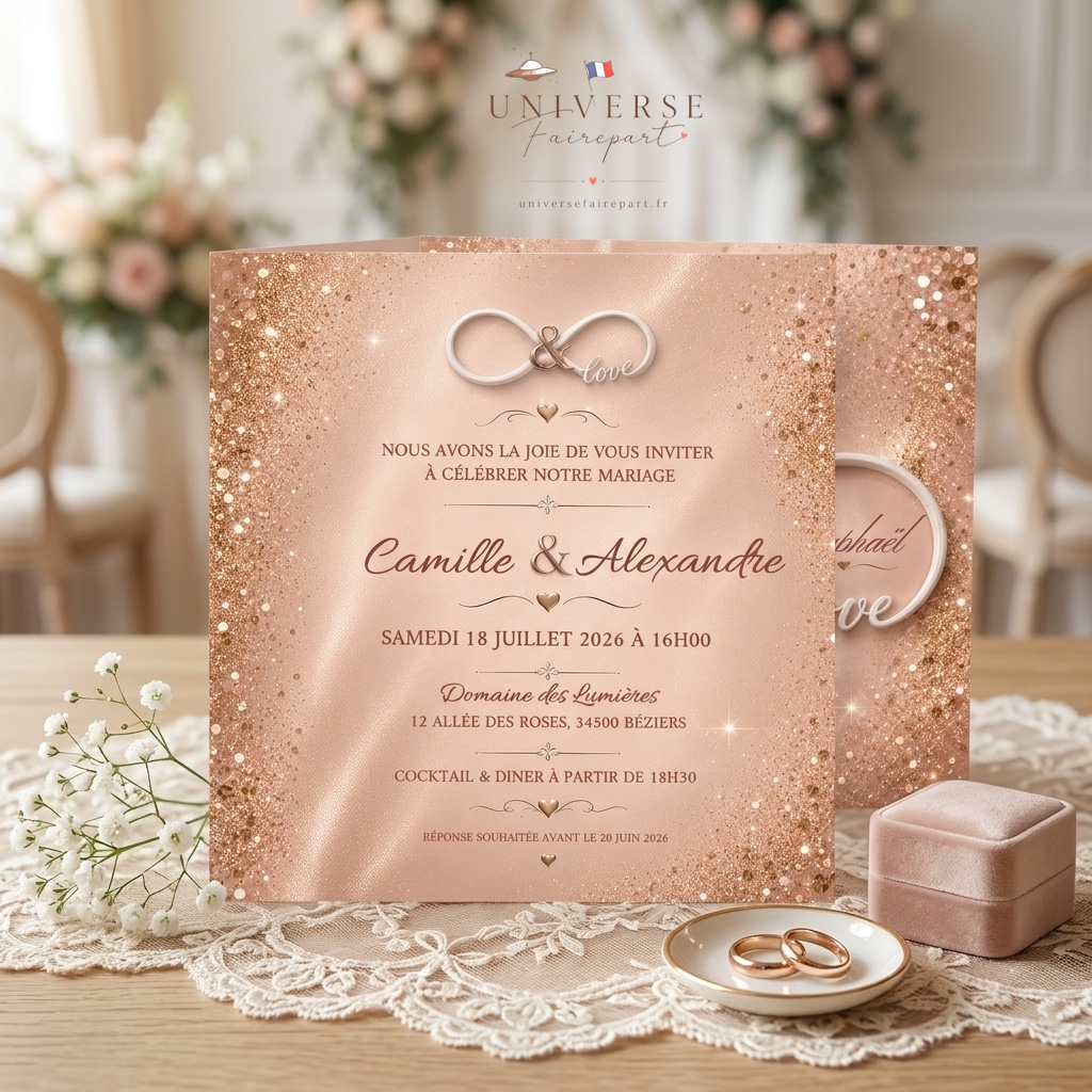 N°271 Faire-part mariage or Gold et Paillettes