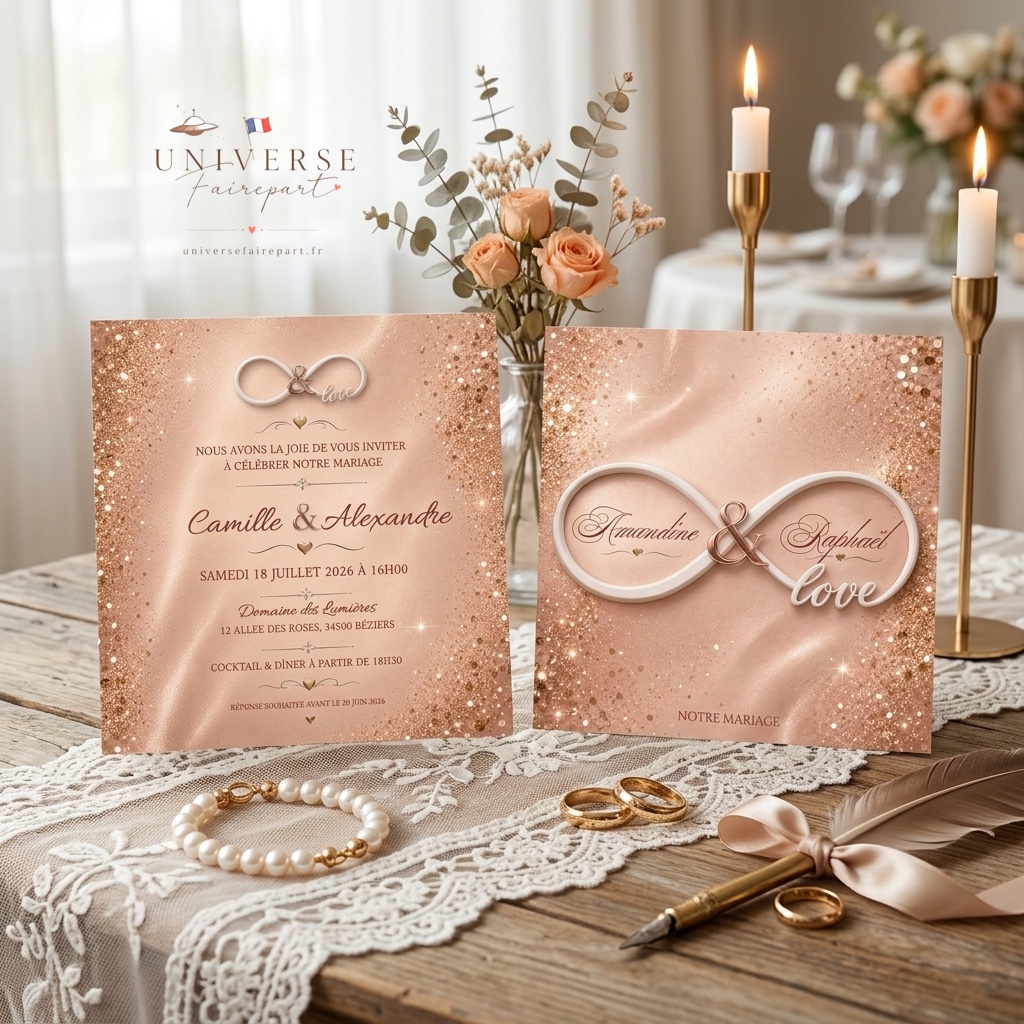 N°271 Faire-part mariage or Gold et Paillettes
