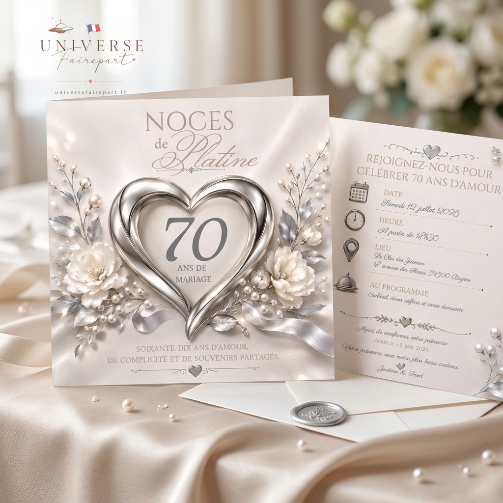 N°374 Faire-part anniversaire de mariage Noces de platine
