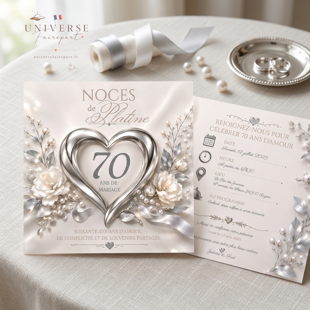 N°374 Faire-part anniversaire de mariage Noces de platine
