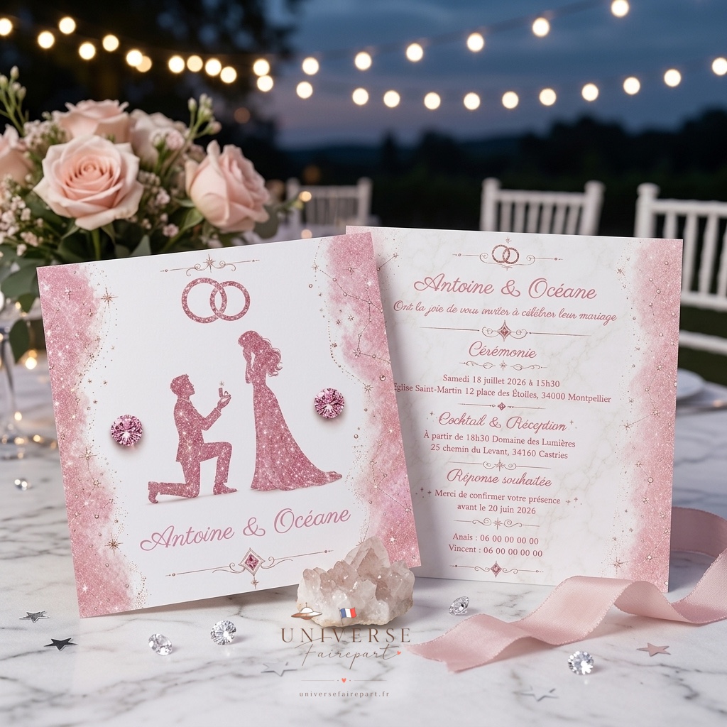 N°399 faire-part mariage Scintillant Couple Diamant