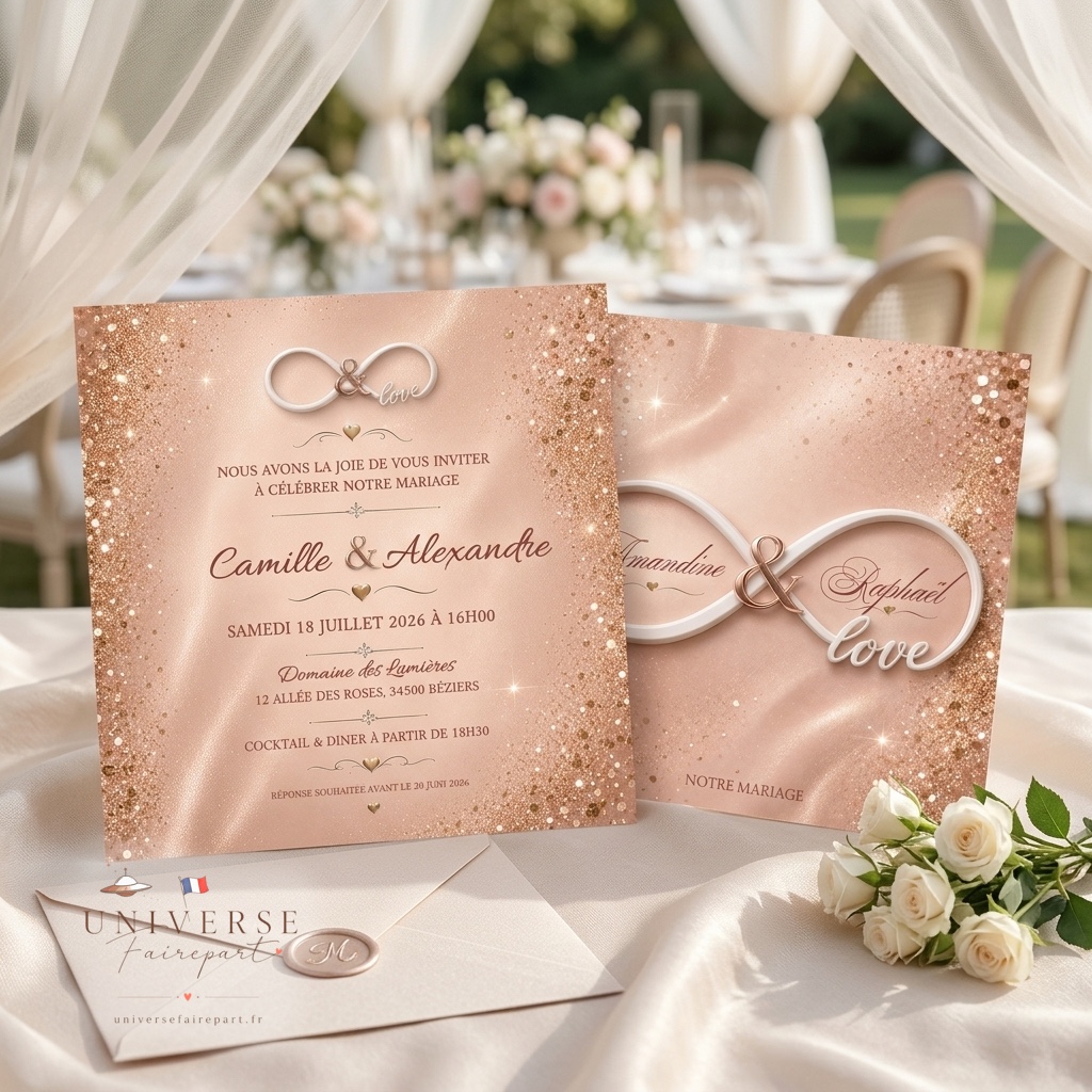 N°271 Faire-part mariage or Gold et Paillettes